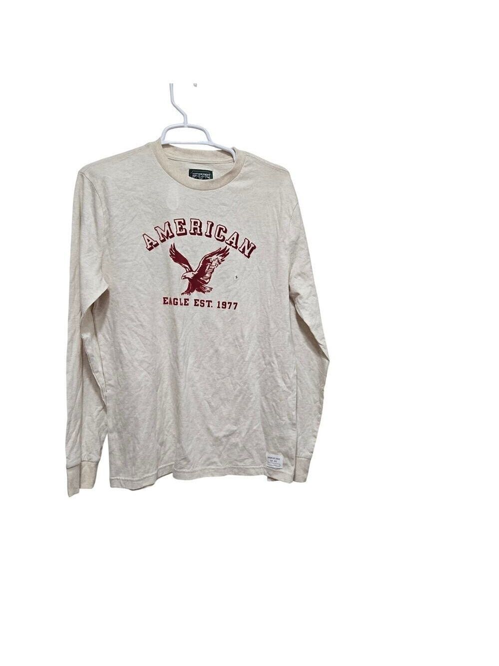American Eagle Vintage Wash Long Sleeve Tee Cream Eagle Graphic S